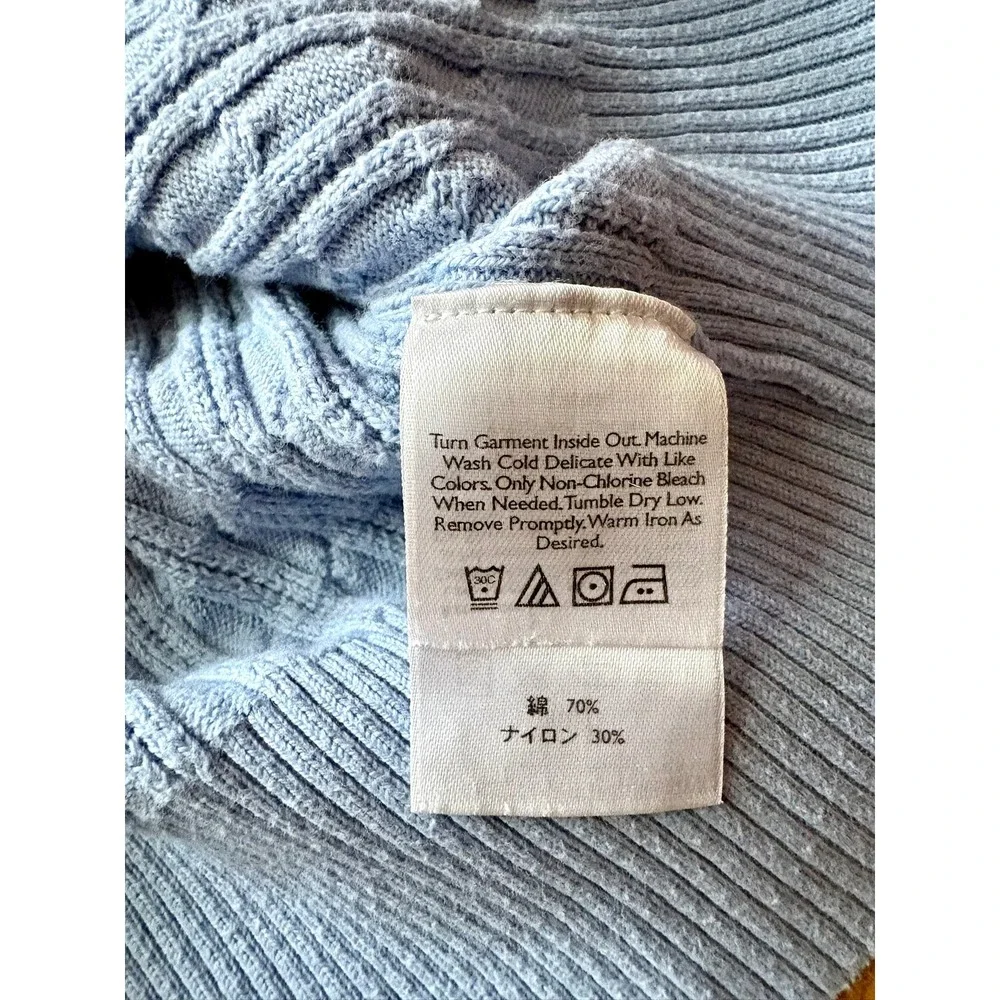 Vintage Y2K Eddie Bauer Light Blue Cable Knit Henley Sweater Scoop Neck M Preppy